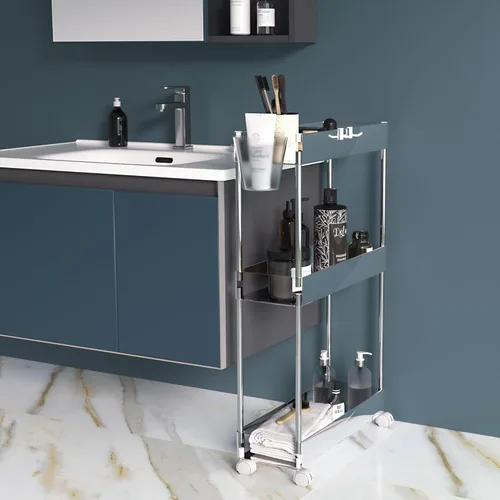 Miniatura 8 de VECELO Carrito rodante de acrílico de 3 niveles, carrito utilitario para almacenamiento de cocina, estantes móviles organizadores deslizables con 2