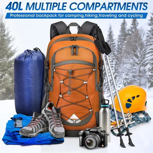 Miniatura 6 de IGOLUMON Mochila de senderismo de 40 L, plegable, ligera, mochila de camping para hombres y mujeres, impermeable, mochila de senderismo al aire