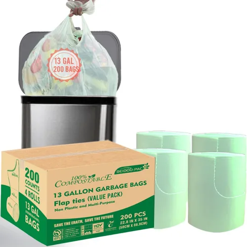 Miniatura 16 de BEIDOU-PAC Bolsas de basura compostables con solapa de 1 a 2 galones, 120 bolsas de abono pequeñas, bolsas de basura biodegradables para cocina