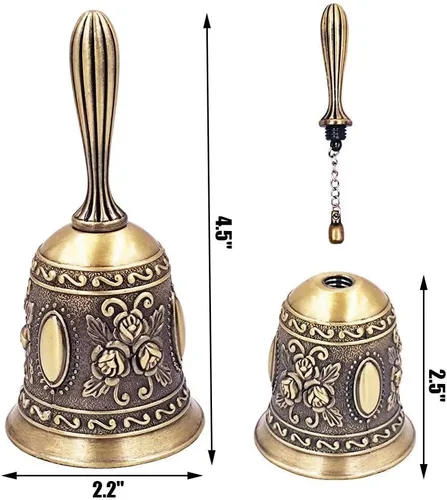 Miniatura 2 de Hourwof Campana de mano, campana de cena de metal, campanas decorativas de boda, campanas de servicio, campana de llamada, campana de Navidad, bronce