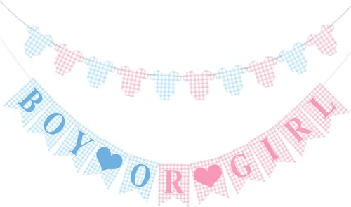 Miniatura 8 de Hahafelt 1 pieza de pancarta azul de gingham para bebé niño para decoraciones de fiesta Azul preencordada Baby shower, es un niño, pancarta de papel