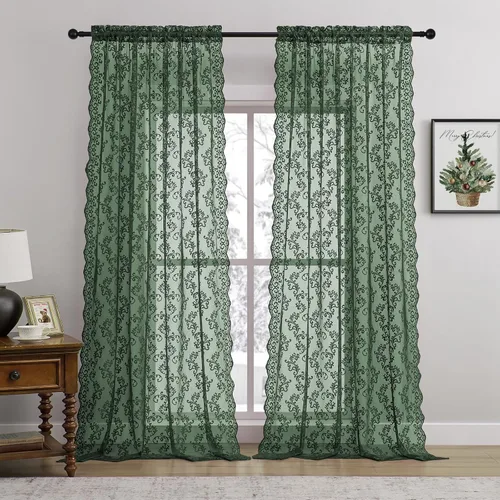 Miniatura 33 de Cortinas de encaje transparentes FOLKSIDE de 72 pulgadas de largo, juego de 2 cortinas florales victorianas de paisley para sala de estar, recámara