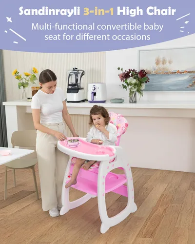 Miniatura 8 de Silla alta, sillas altas convertibles para bebés y niños pequeños, silla alta para bebé fácil de limpiar, silla de alimentación 3 en 1 para comer