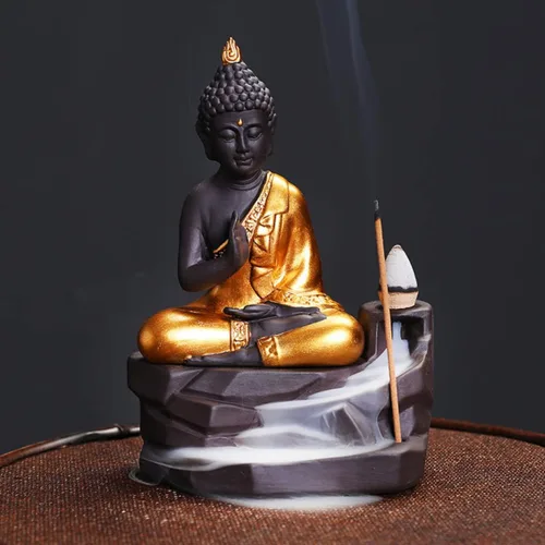 Miniatura 8 de Golden Buddha - Quemador de incienso zen, soporte para incienso árabe, cascada de humo, estufa oriental de aromaterapia decorativa (A)