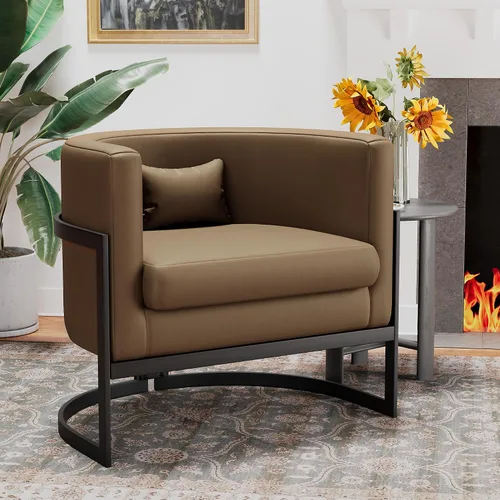 Miniatura 13 de Silla Decorativa Moderna de Cuero Sintético, Silla de Brazos Moderna y Confortable, Silla de Sofá Individual Tapizada para Sala de Estar