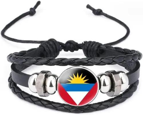 Miniatura 85 de vmcoatdu Mundial Muchas Banderas Nacionales Brazalete Retro de Aleación de Cuero para Pulsera de Cuerda Trenzada de Bandera Nacional