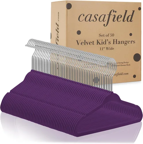 Miniatura 4 de Casafield 50 Perchas de Terciopelo para Bebé - Tamaño de 11" para Ropa de Bebés y Niños Pequeños - Morado