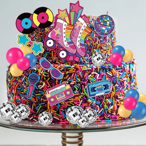 Miniatura 4 de 31 adornos para tartas de patinaje, decoración retro de los años 80 y 90 para tartas, temática de hip hop, decoración de fiesta de patinaje rodante