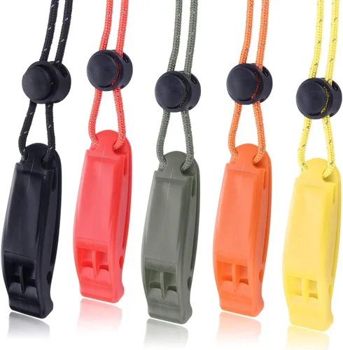 Miniatura 11 de CooBigo 4Pcs Emergency Whistles, Loud Shrill Safety Whistle with Reflective Lanyard for Climbing Hiking Camping Boat Kayak 4 silbato naranja