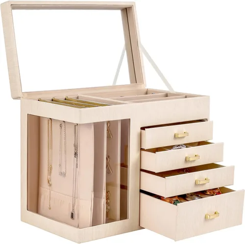 GUKA Joyero organizador con espejo, caja de joyería de 5 capas con 4 cajones para collares, pulseras, reloj, anillos y aretes, almacenamiento grande