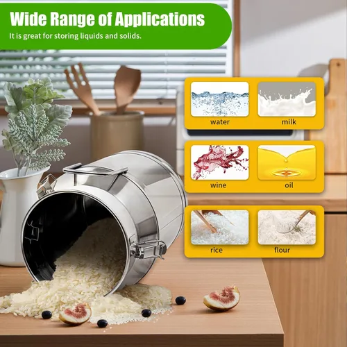 Miniatura 2 de Lata de leche de acero inoxidable de 30L/7.9 galones con tapa, cubo de leche resistente con mango ergonómico y tapa hermética, recipiente sólido