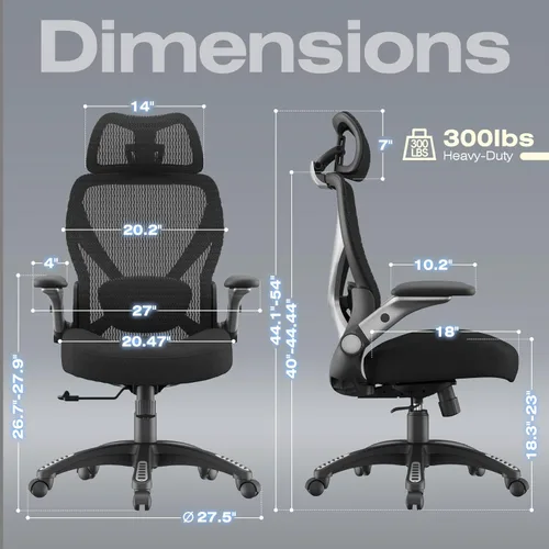 Miniatura 2 de ELABEST X100 Silla de oficina ergonómica de malla, silla grande y alta para el hogar con brazos plegables 5D, soporte lumbar ajustable 3D, sillas