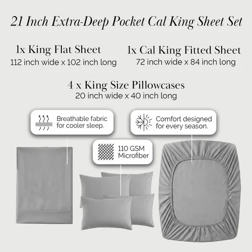 Miniatura 378 de Southshore Fine Living, Inc. Juego de 7 piezas de sábanas King divididas para cama ajustable, juego de sábanas King divididas con bolsillo de 21