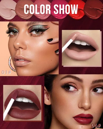 Miniatura 2 de Lápiz labial líquido mate para mujeres - 2 unidades, rosa nude y rojo vino, tinte labial altamente pigmentado, brillo labial mate aterciopelado