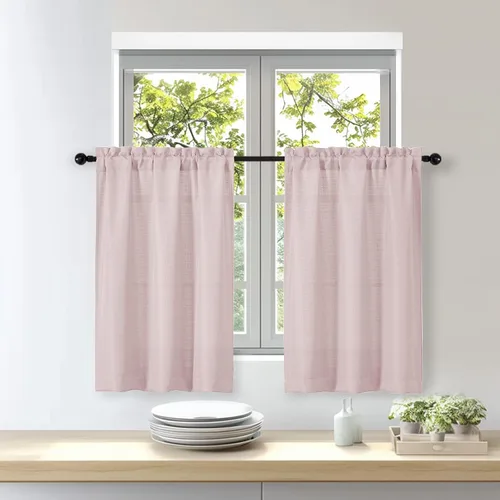 Miniatura 61 de OWENIE Bob Juego de 2 Paneles de Cortinas Negras de Cocina para Ventanas de 36 Pulgadas de Largo, Cortinas Cortas de Café con Textura de Lino