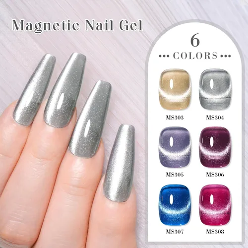 Miniatura 5 de Juego de esmaltes de uñas de gel 9D Cat Eye, esmalte de gel magnético con efecto cielo estrellado, esmalte de gel de ojo de gato con LED UV, kit