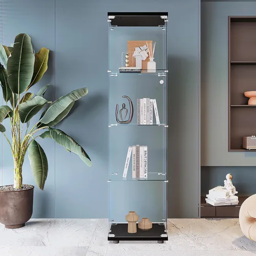 Miniatura 24 de Beauty4U - Vitrina de exhibición de una puerta con vidrio, gabinetes curio negros para sala de estar, dormitorio, oficina, exhibición de colección