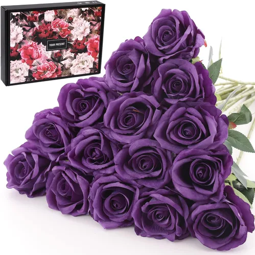 Miniatura 17 de 12 rosas artificiales de terciopelo sintético para decoración del hogar y boda (rosa perla, negro)