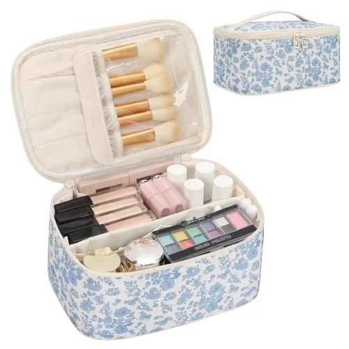 Miniatura 3 de OCHEAL Makeup Bag,Travel Makeup Organizer Bag, Cute Cosmetic Bags for Women Girls Travel Toiletry Bag Traveling With Brush Slot And Divider-Floral