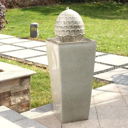 Miniatura 6 de Glitzhome Fuente de agua de cerámica para exteriores con luz LED, fuentes de agua con pedestal de alcachofa extragrande con bomba sumergible, fuente