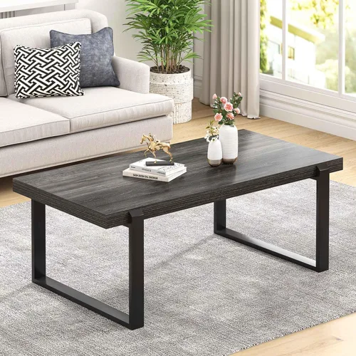 Miniatura 16 de FOLUBAN - Mesa de café rústica, mesa central industrial moderna de madera y metal para sala de estar, 47 pulgadas de roble