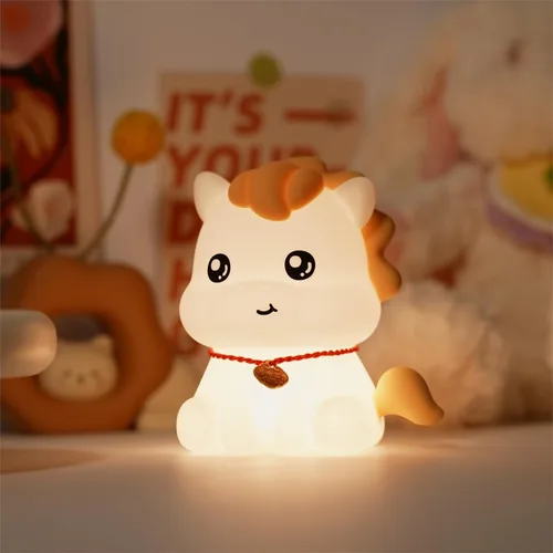 Rechargeable Silicone Cute Pony Night Light for Kids - Dimmable Touch Lamp for Nursery, Bedroom | Cute Baby Toddler Nightlight, Year of The Horse