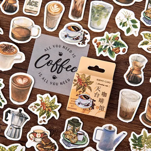 Calcomanías de café vintage para álbumes de recortes, calcomanías de café para diario basura, planificador, diario, decoración de laptop, funda de