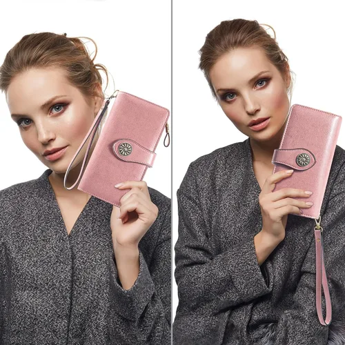 Miniatura 5 de Travelambo Cartera de mujer con bloqueo RFID para tarjetas de crédito, cartera de cuero de gran capacidad