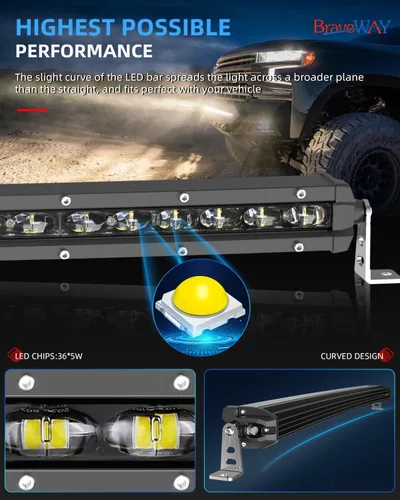 Miniatura 2 de BraveWAY Barra de Luz LED Curva de 38 Pulgadas, Fila Única, para Iluminación Todo Terreno, Luz de Conducción, Combo de Haz Focal y de Amplio Rango