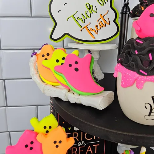 Miniatura 3 de Neón eléctrico de Halloween, galletas falsas de neón, galletas falsas de Halloween, juego de 3 galletas falsas para bandeja escalonada, galletas