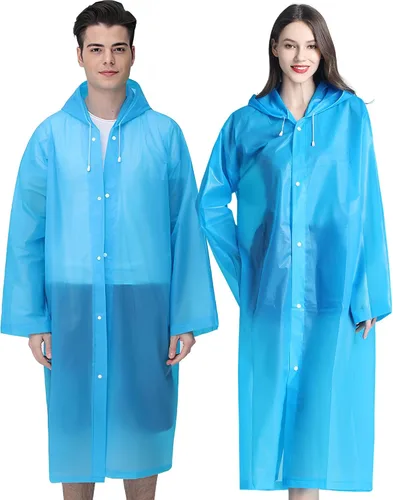 Miniatura 21 de Cosowe Ponchos de lluvia reutilizables para adultos, 2 piezas impermeables de emergencia para mujeres y hombres con capucha y cordón