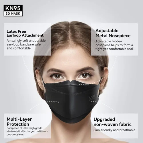 Miniatura 3 de Keangs - KN95 - Mascarillas faciales desechables suaves y cómodas para adultos y adolescentes, paquete de 50 unidades, color negro