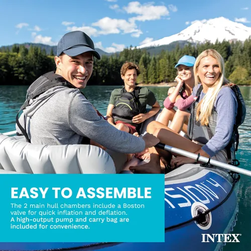 Miniatura 6 de Intex Excursion 4, 4-person Inflatable Boat Set con remos de aluminio y bomba de aire de alta (último modelo)