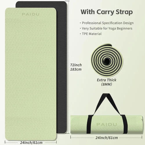 Miniatura 7 de PAIDU Yoga Mat 8mm Super Thick TPE Fitness Mat SGS Certified Non-Slip, Odorless & Tear-Resistant Unisex with Strap for Yoga, Pilates