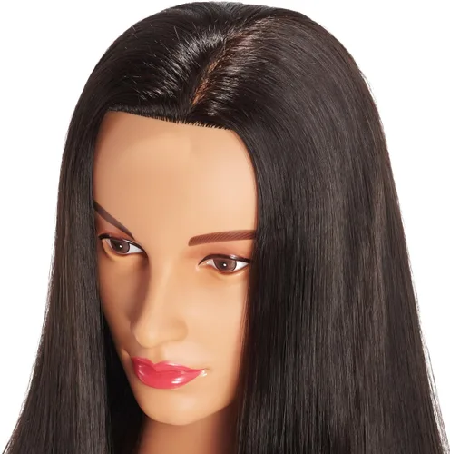Miniatura 3 de Hairingrid Cabeza de maniquí de 26 a 28 pulgadas, para entrenamiento de peinado, cosmetología, cabeza de muñeca, pelo de fibra sintética y soporte