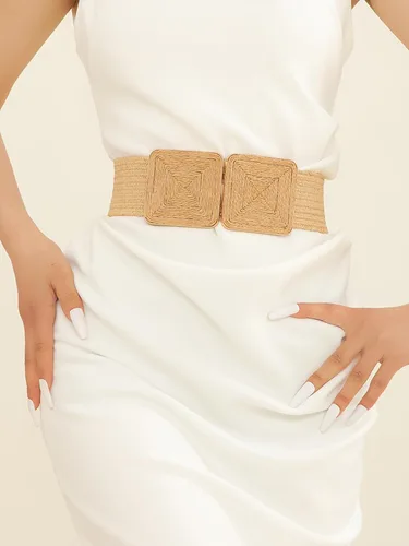 Miniatura 5 de Verdusa Cinturones de paja con hebilla simétrica para mujer, cintura elástica