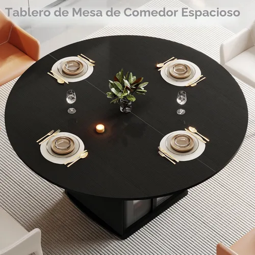 Miniatura 5 de IBF Mesa de comedor redonda negra para 4-6, mesa de cocina de 47 pulgadas con espacio para refrigerador, mesas de comedor modernas
