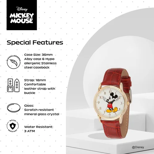 Miniatura 5 de Disney Mickey Mouse Adult Classic Cardiff Articulating Hands Analog Quartz Leather Strap Watch