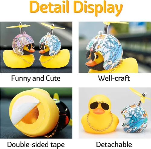 Miniatura 2 de wonuu Decoración de pato de goma para automóvil, lindos adornos de pato amarillo para tablero de instrumentos de automóvil con hélice