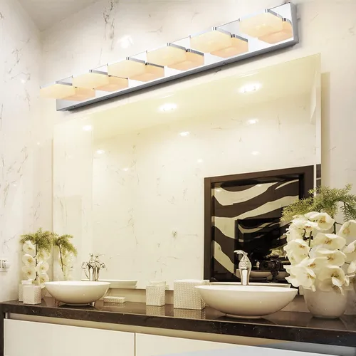 Miniatura 7 de GOODATE Lámparas de baño regulables de 3 colores sobre el espejo, luces LED cromadas, de acero inoxidable acrílico, 6 luces de tocador de baño
