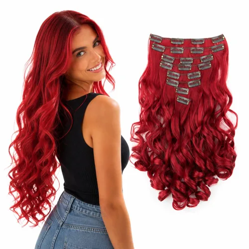 Miniatura 14 de PRETTYSHOP XXL Full Head Set 8 PCs 20 pulgadas Clip en extensiones de pelo Hairpiece Wavy Heat-Resisting, CES1-1_1, 1