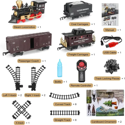 Miniatura 6 de Juego de Tren para Niños - Tren Eléctrico con Control Remoto, Pista de Tren Alrededor del Árbol de Navidad, Kits de Ferrocarril con Locomotora