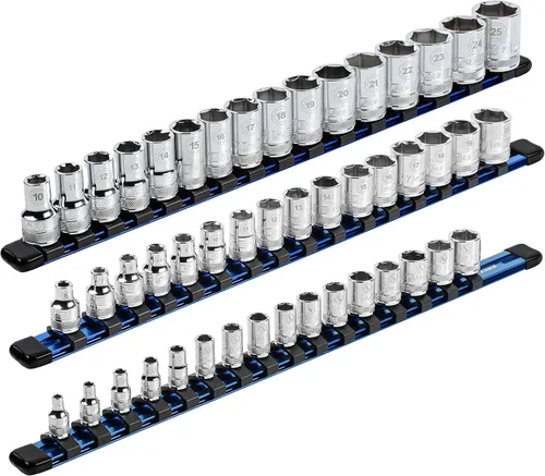 Miniatura 11 de ARES 70204 - Organizador de enchufes de aluminio de 3 piezas, rieles de enchufe de 1/4 pulgadas, 3/8 pulgadas y 1/2 pulgadas con capacidad para 48