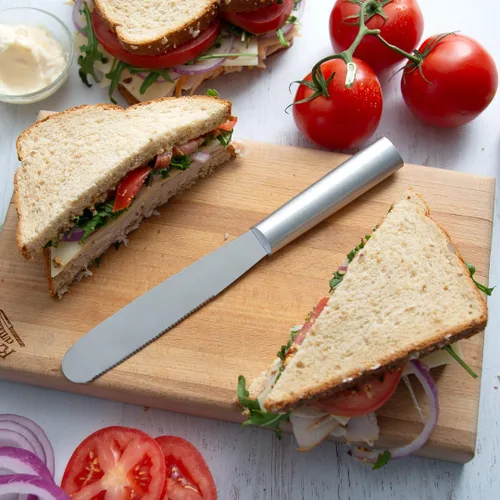 Miniatura 6 de Rada Cubertería Super Spreader - Cuchillo para esparcir hecho de acero inoxidable con mango de aluminio cepillado fabricado en Estados Unidos