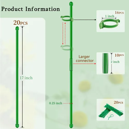 Miniatura 2 de 20 estacas de soporte para plantas de 17 pulgadas, palos de orquídea de jardín de SupKing extendidos a 3 pies, 4 pies y 5 pies, postes para plantas