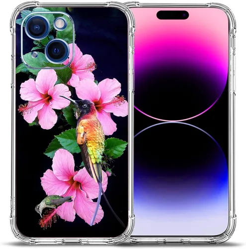 Miniatura 14 de Funda para iPhone 15, colorida mariposa flores protección contra caídas a prueba de golpes TPU cuerpo completo protector resistente a los arañazos