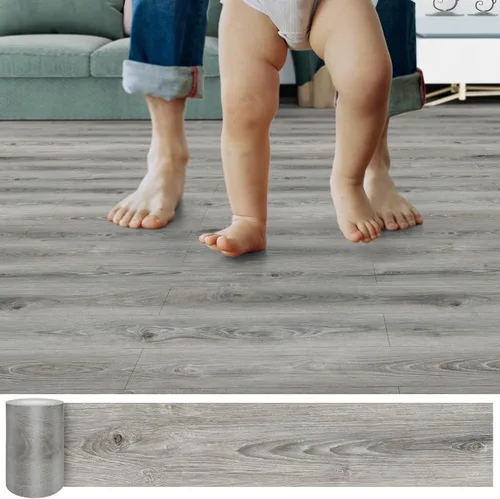 Miniatura 23 de Lareko 6 pies cuadrados, azulejos de suelo de madera para despegar y pegar, paquete de 4 azulejos de vinilo gris (sin residuos de adhesivo) 36"×6