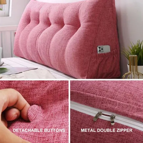 Miniatura 2 de Almohada triangular grande para cabecero de lectura, almohada de lino y algodón para sofá cama, cojín de apoyo de posicionamiento con funda Rosa