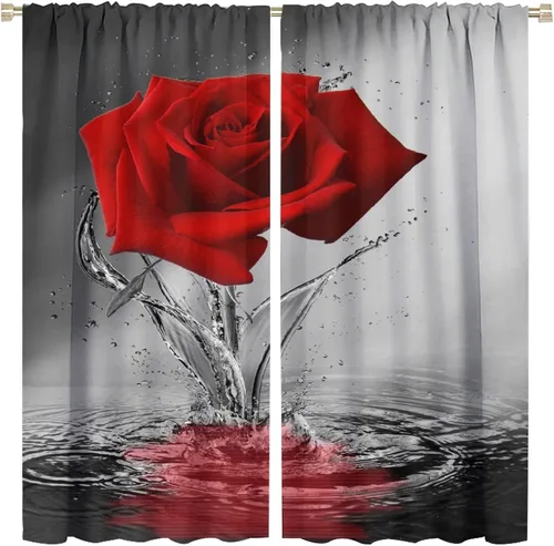 Miniatura 27 de Cortinas opacas con diseño floral de rosas para cocina, retro, rústicas, románticas, con bolsillo para barra, cortinas opacas para dormitorio, sala