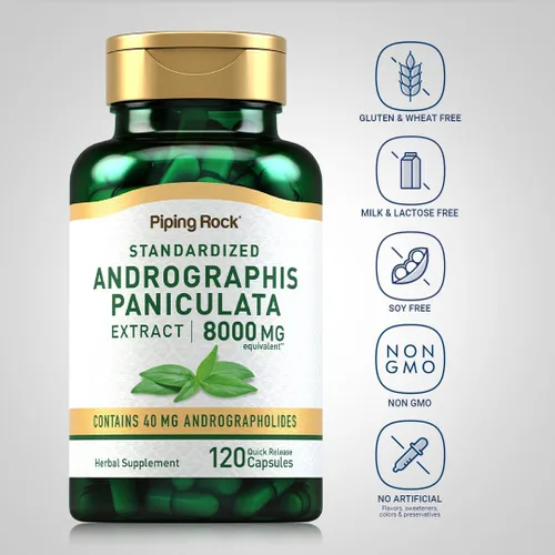 Miniatura 3 de Piping Rock Andrographis Paniculata Extract 120 cápsulas Suplemento herbario estandarizado Sin OMG, sin gluten